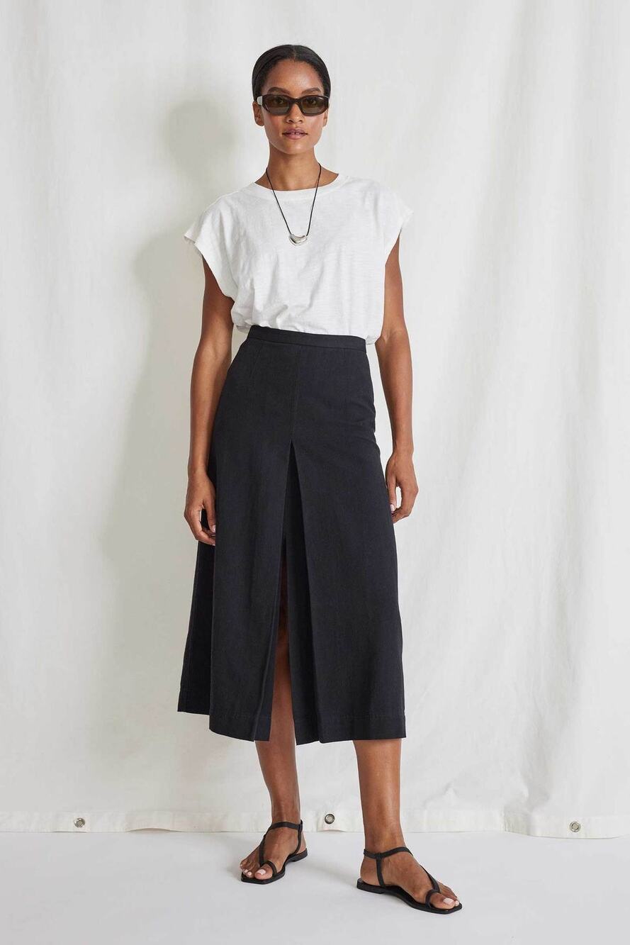 Apiece Apart Karen Midi Linen Cotton Skirt Black Size 12 Classic Quiet Luxury